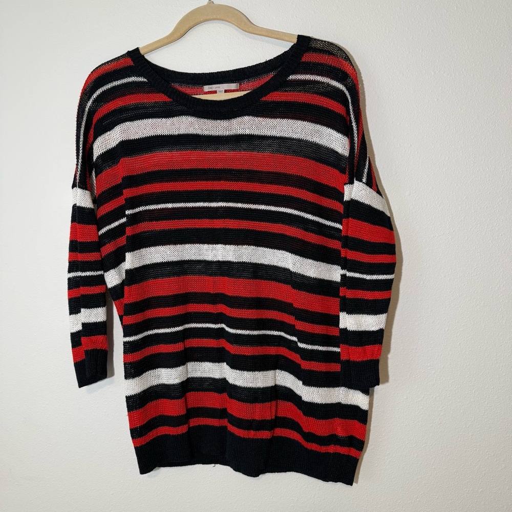 Gap Striped Navy and Red Linen Sweater Women’s Size L
